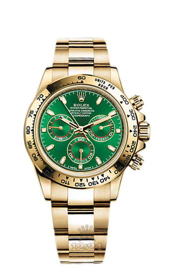 Rolex Cosmograph Daytona Watch 116508-0013 40 mm Yellow gold Case Green Dial