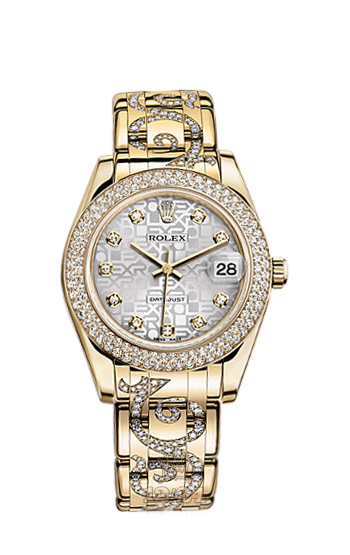 Rolex Pearlmaster Watch 81338-0039 34 mm Yellow gold Case Silver Dial