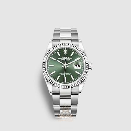 Rolex Datejust Watch 126234-0052 36 mm Stainless steel White gold Case Green Dial