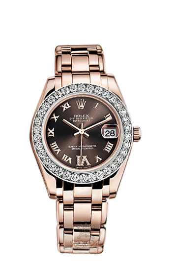 Rolex Pearlmaster Watch 81285-0010 34 mm Pink gold Case Brown (chocolate) Dial