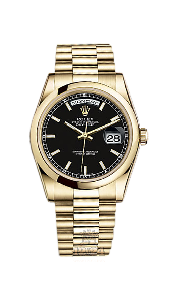 Rolex Day-Date Watch 118208-0082 36 mm Yellow gold Case Black Dial