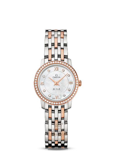 Omega Prestige Watch 424.25.24.60.55.002 24 mm Steel / Pink gold Case White Dial