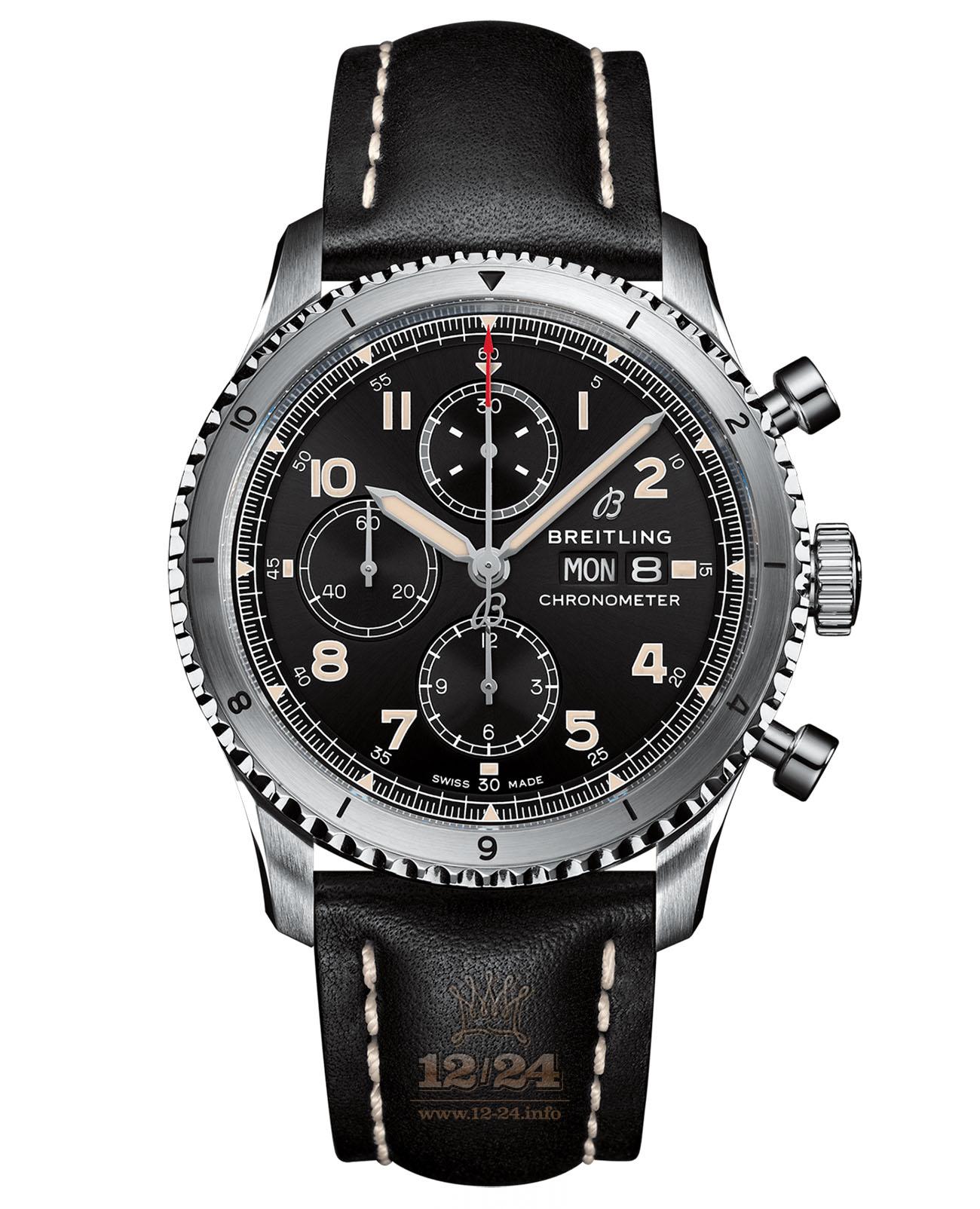 Breitling Classic AVI Watch A13316101B1X2 43 mm Stainless steel Case Black Dial