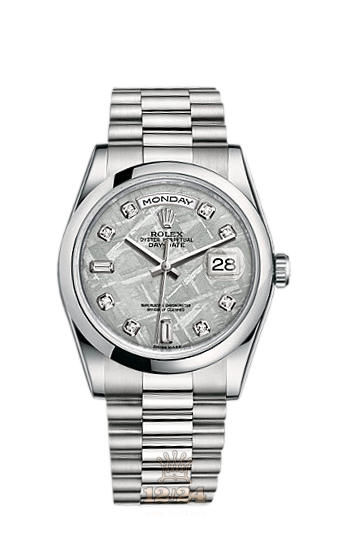 Rolex Day-Date Watch 118206-0120 36 mm Platinum Case Gray Silver Dial