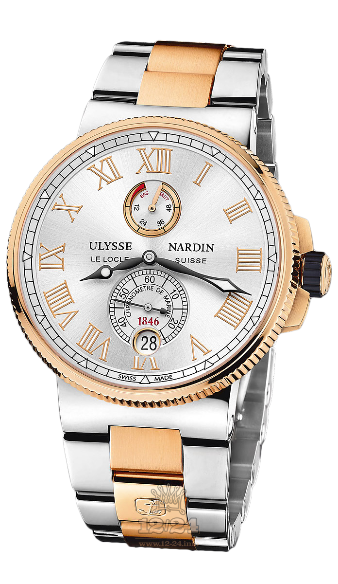Ulysse Nardin Marine Watch 1185-122-8M/41 V2 45 mm Pink gold Titanium Case Silver Dial