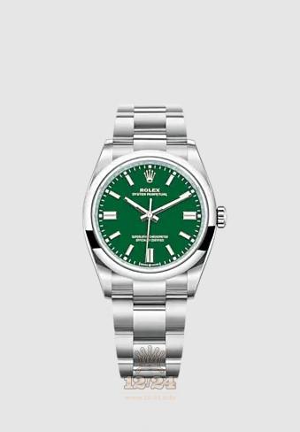 Rolex Oyster Perpetual Watch 126000-0005 36 mm Stainless steel Case Green Dial