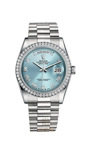 Rolex Day-Date Watch 118346-0023 36 mm Platinum Case Blue Dial