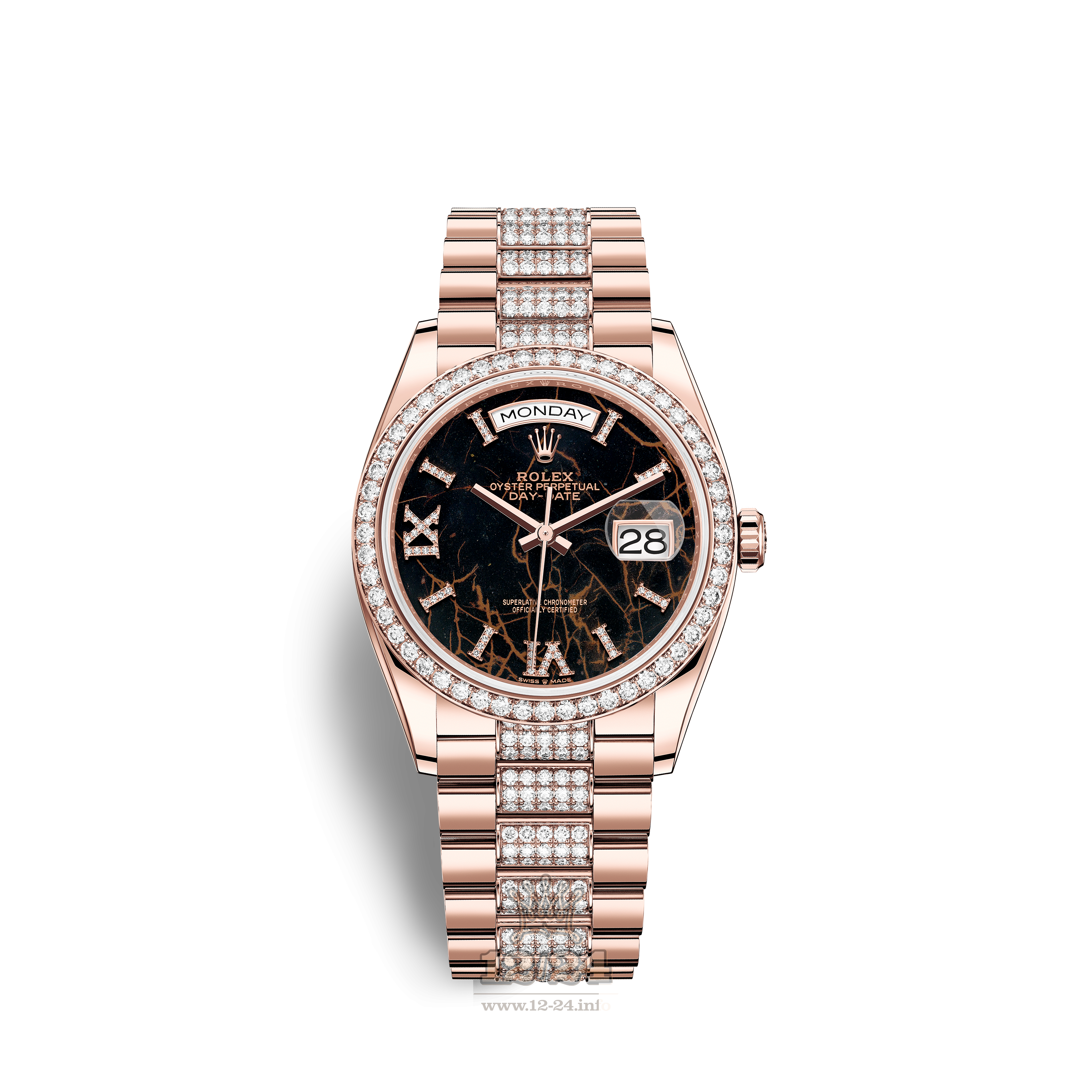 Rolex Day-Date Watch 128345rbr-0045 36 mm Pink gold Case Black Dial