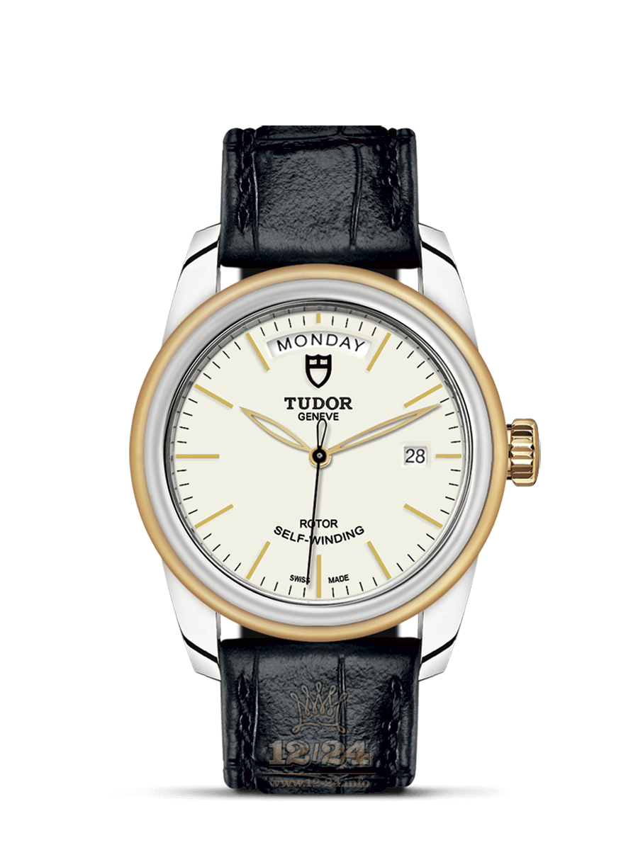 Tudor Glamour Watch M56003-0107 39 mm Stainless steel Yellow gold Case White Dial