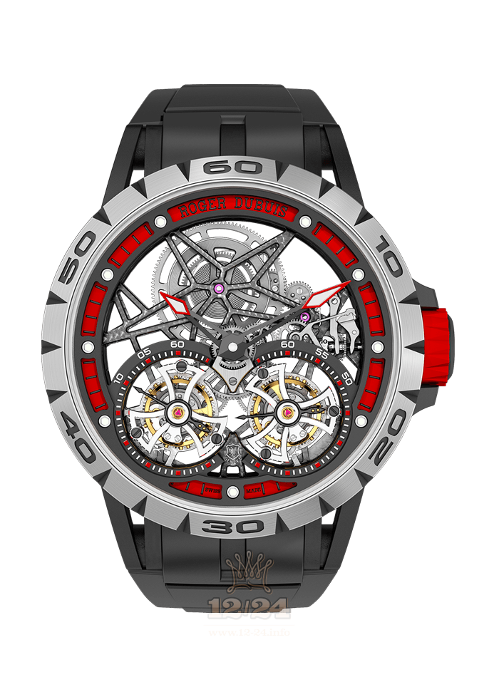 Roger Dubuis Excalibur Watch RDDBEX0481 47 mm Titanium Case Black Silver Red Dial