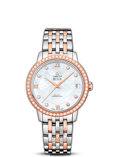 Omega Prestige Watch 424.25.33.20.55.002 33 mm Steel / Pink gold Case White Dial