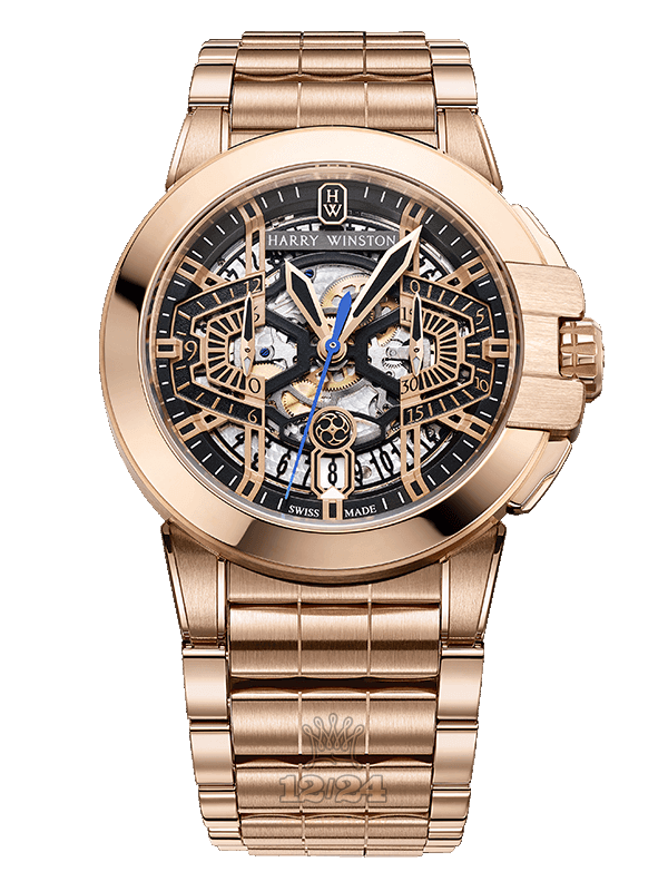 Harry Winston The Ocean Collection Watch OCEACH44RR002 44 mm Pink gold Case Black Golden Dial