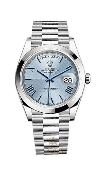Rolex Day-Date Watch 228206-0001 40 mm Platinum Case Silver Blue Dial