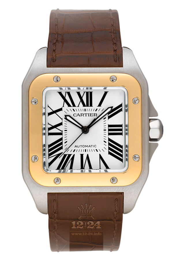 Cartier Santos 100 Watch W20072X7 51 mm Steel / Yellow gold Case White Silver Dial