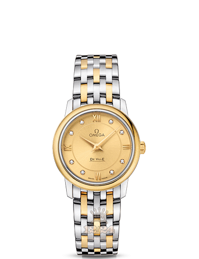 Omega Prestige Watch 424.20.27.60.58.001 27 mm Steel / Yellow gold Case Golden Dial